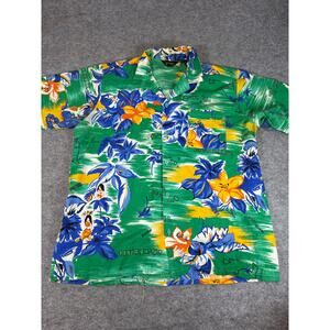 VINTAGE Z Force Seychelles Island Hawaiian Shirt Men Large Green Floral Tropical